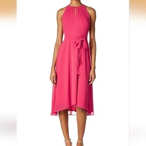Tahari ASL Rasberry Chiffon Belted Midi Dress